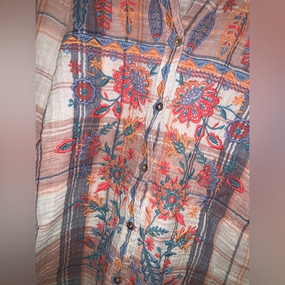 Johnny was plaid heavily embroidered button up floral casual boho cotton winter - Picture 6 of 11